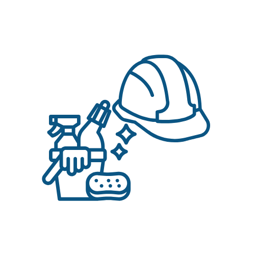 Construction Cleaning Hard Hat and Cleaning Products like gloves and a sponge