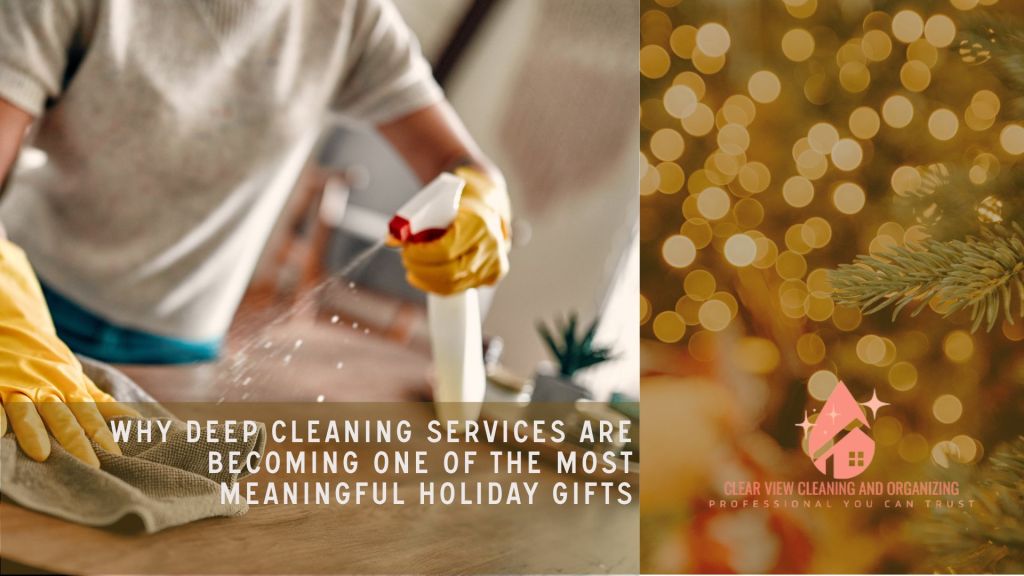 Holiday Cleaning Gift Rubber Gloves and Spray Bottle Christmas gift for cleaning house