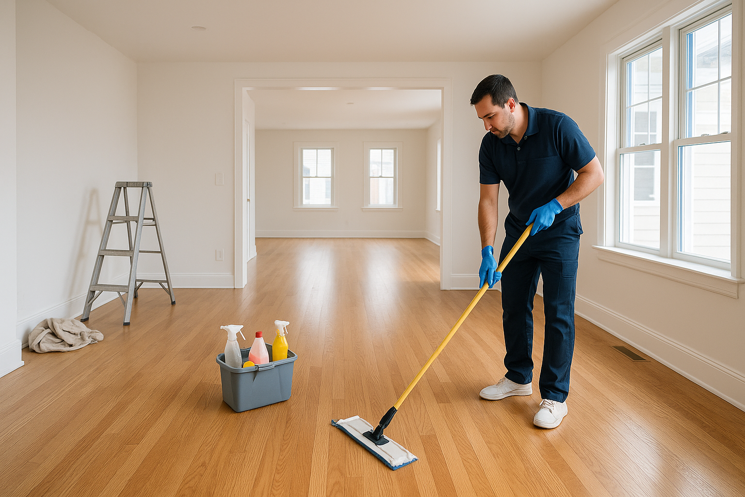 Clearview Cleaning and Organizing professional performing post-construction cleaning in a freshly renovated, move-in ready Arvada home