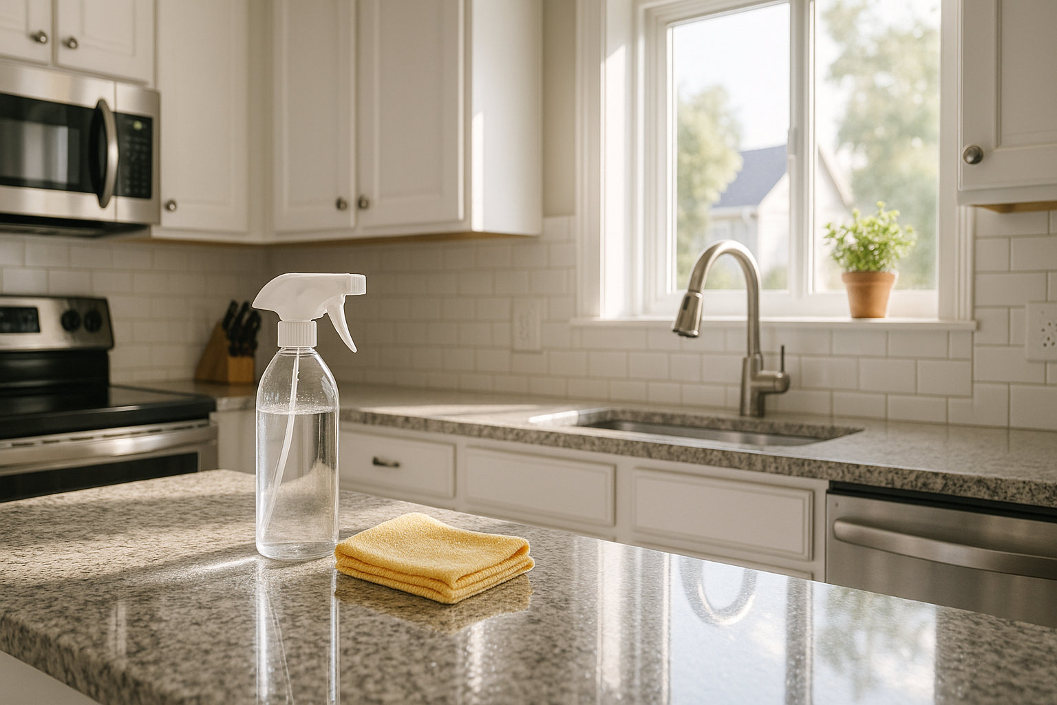 Clean suburban kitchen in Westminster Colorado after professional house cleaning service by Clearview Cleaning and Organizing